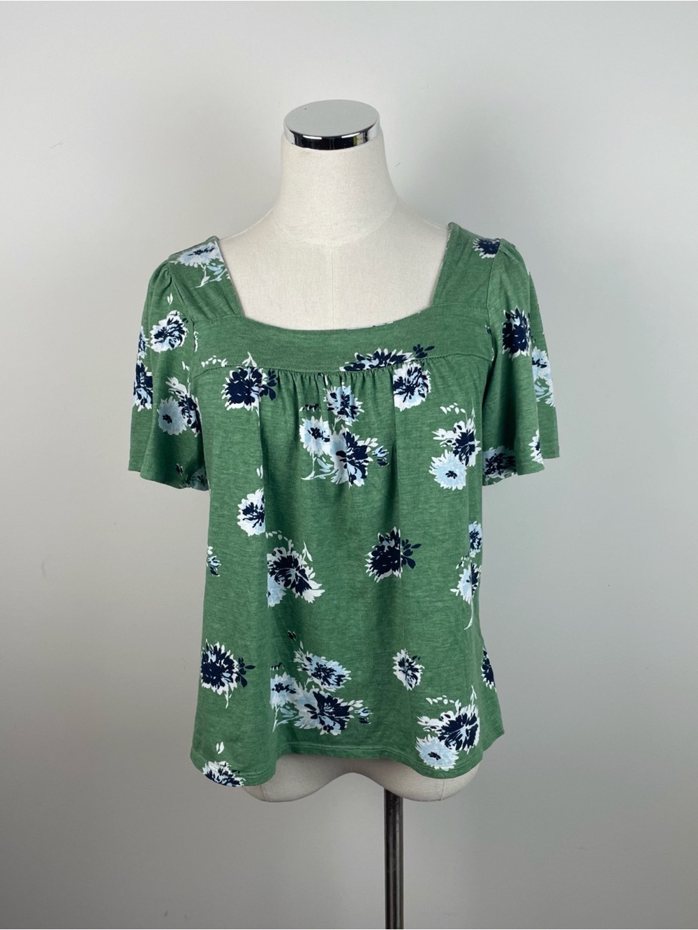 Lucky Brand Green Blue White Floral Top Women Medium